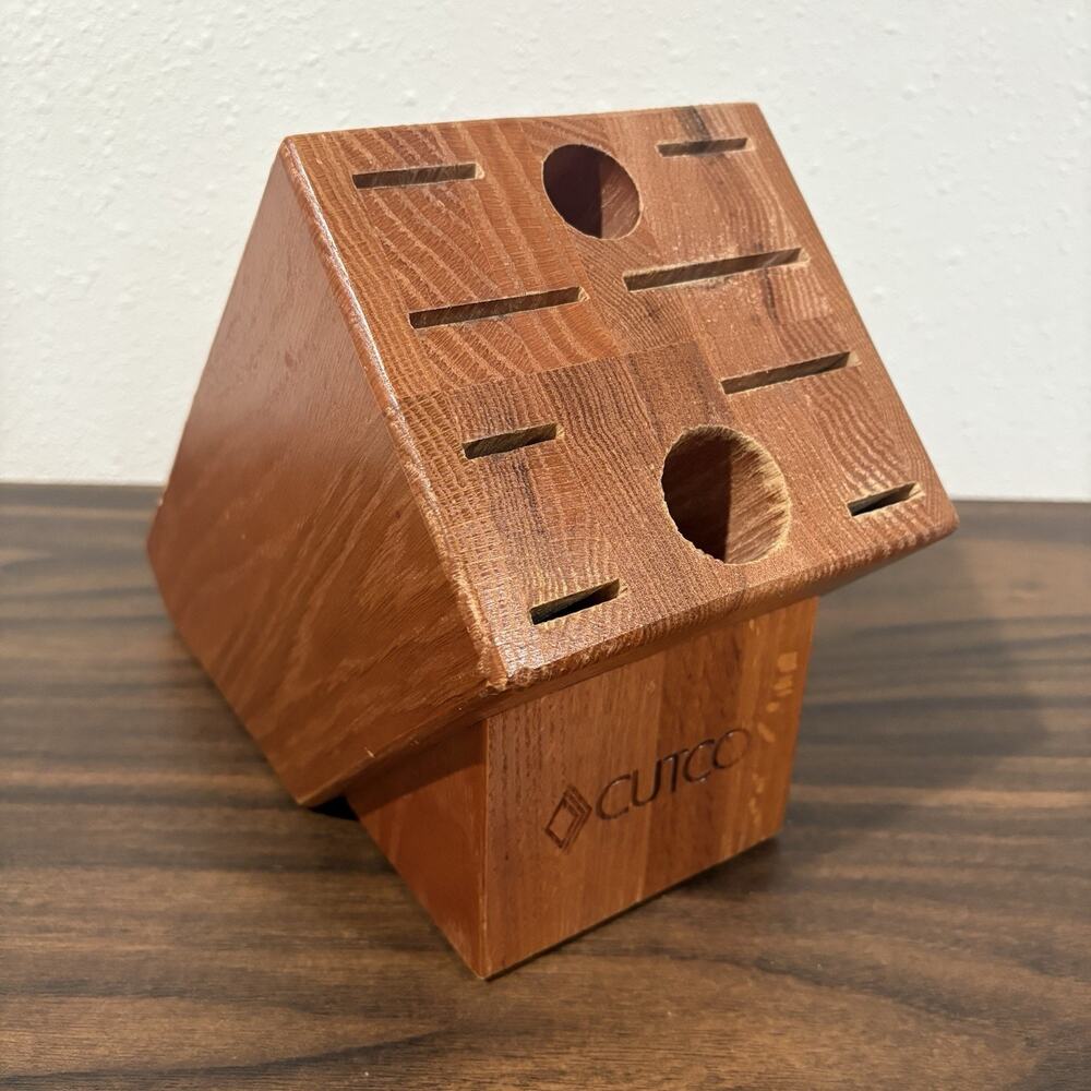 Cutco Homemaker Solid Honey Oak Wood 10-Slot Knife Block Made In USA 8 x 10 x 5